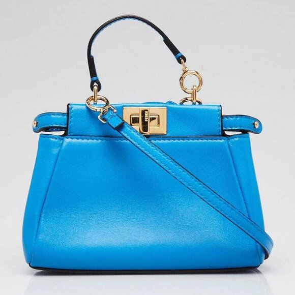 Fendi Blue Nappa Leather Micro Peekaboo Bag 8M0355 - Picture 1 of 12